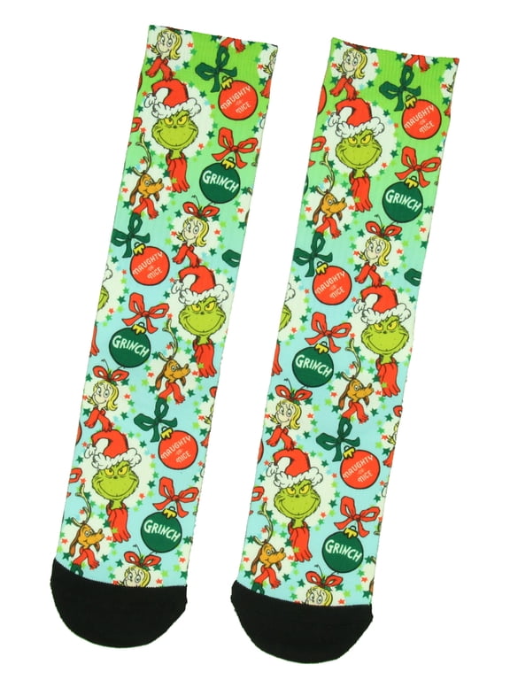 Dr Seuss The Grinch Naughty Or Nice Adult Holiday Ombr Sublimation Crew Socks