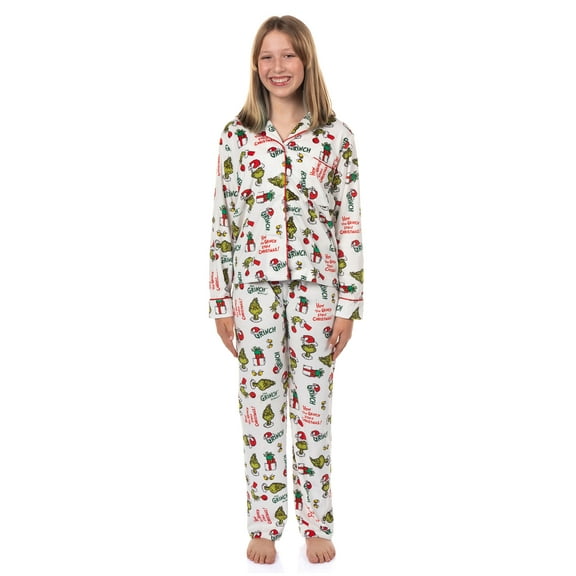 Dr. Seuss The Grinch Pajamas Girl's Velveteen 2-Piece Kids Lounge Sleep Set
