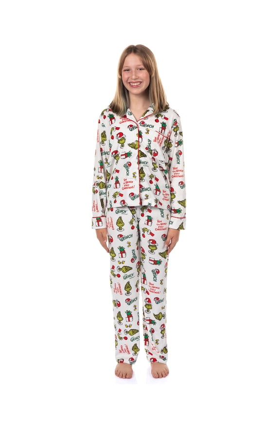 Dr. Seuss The Grinch Pajamas Girl's Velveteen 2-Piece Kids Lounge Sleep Set