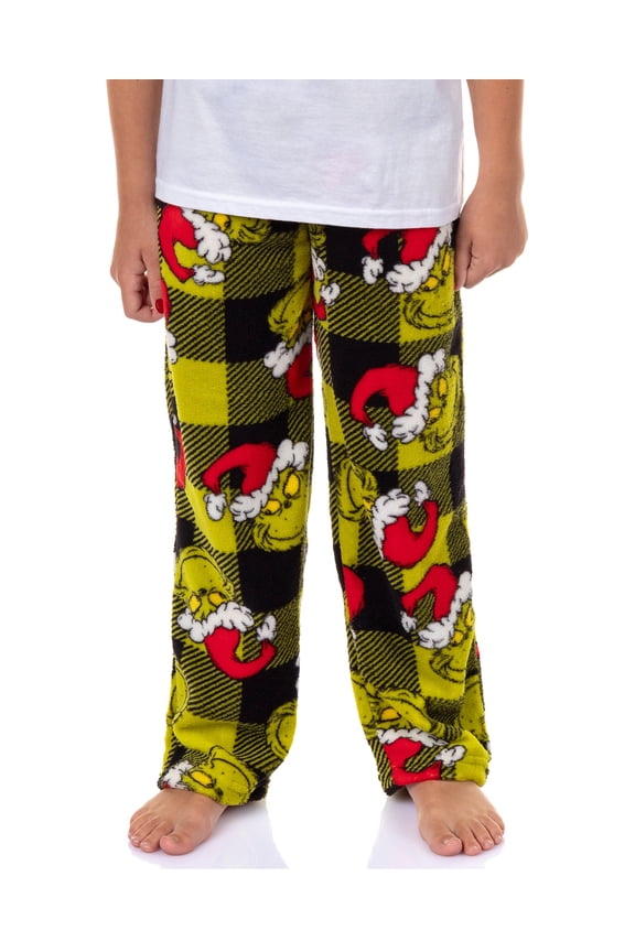 Dr. Seuss The Grinch Pajamas Kid's Santa Hat Buffalo Plaid Lounge Pants Pajama Bottoms