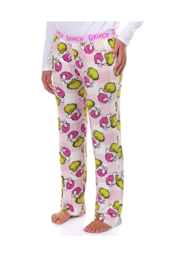 Dr. Seuss The Grinch Pajamas Women's Pink Santa Hacci Knit Lounge Sleep Pants