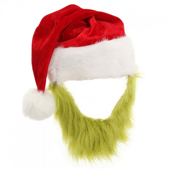 Elope Dr. Seuss The Grinch Costume Santa Hat With Beard One Size Unisex
