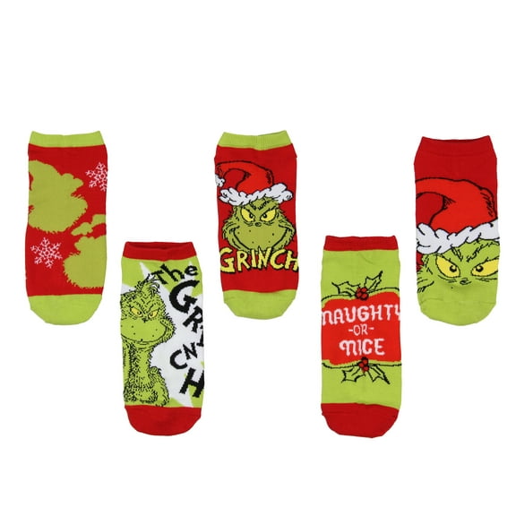 Dr. Seuss The Grinch Santa Christmas Naughty or Nice Low Cut Ankle Socks 5 Pack