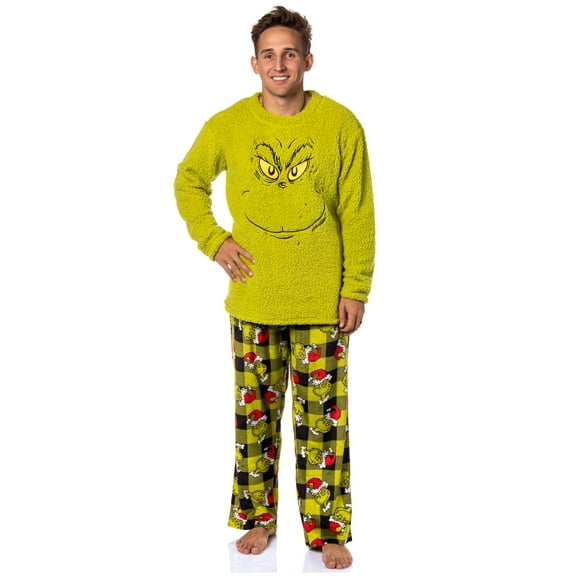 Dr. Seuss The Grinch Santa Plaid Plush Fleece Pajama Sleep Set