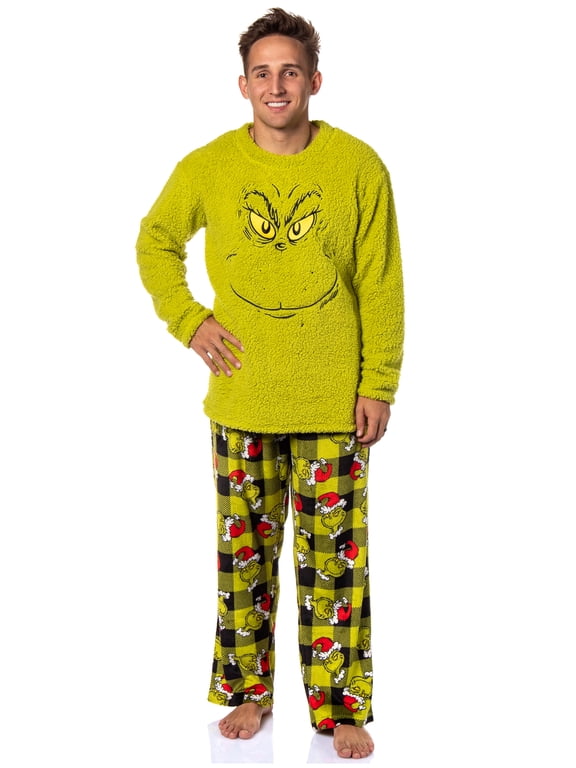 Dr. Seuss The Grinch Santa Plaid Plush Fleece Pajama Sleep Set
