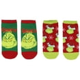 thumbnail image 1 of Dr. Seuss The Grinch Socks Adult Christmas Holiday No-Show Ankle Socks 2 Pairs For Women or Men, 1 of 8