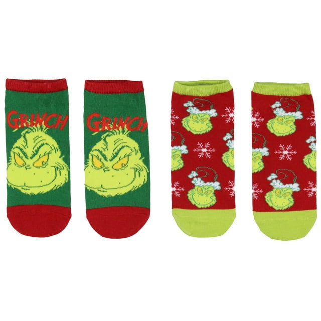 Dr Seuss The Grinch Socks Adult Christmas Holiday No-Show Ankle Socks 2 ...