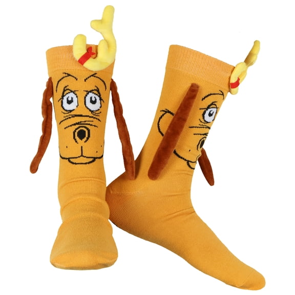 Dr. Seuss The Grinch Socks Men's Max Costume Design Holiday Adult Mid-Calf Crew Socks 1-Pair Fits Shoe Size 8-12