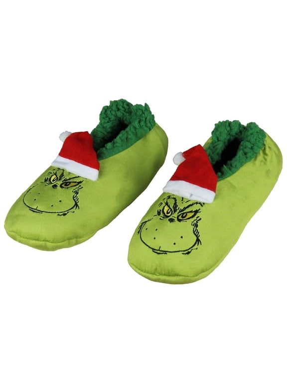 Dr. Seuss The Grinch That Stole Christmas Slippers Santa Grinch Slipper Socks with No-Slip Sole For Women Men
