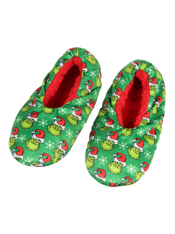 Dr. Seuss The Grinch That Stole Christmas Slippers Santa Grinch Slipper Socks with No-Slip Sole For Women Men