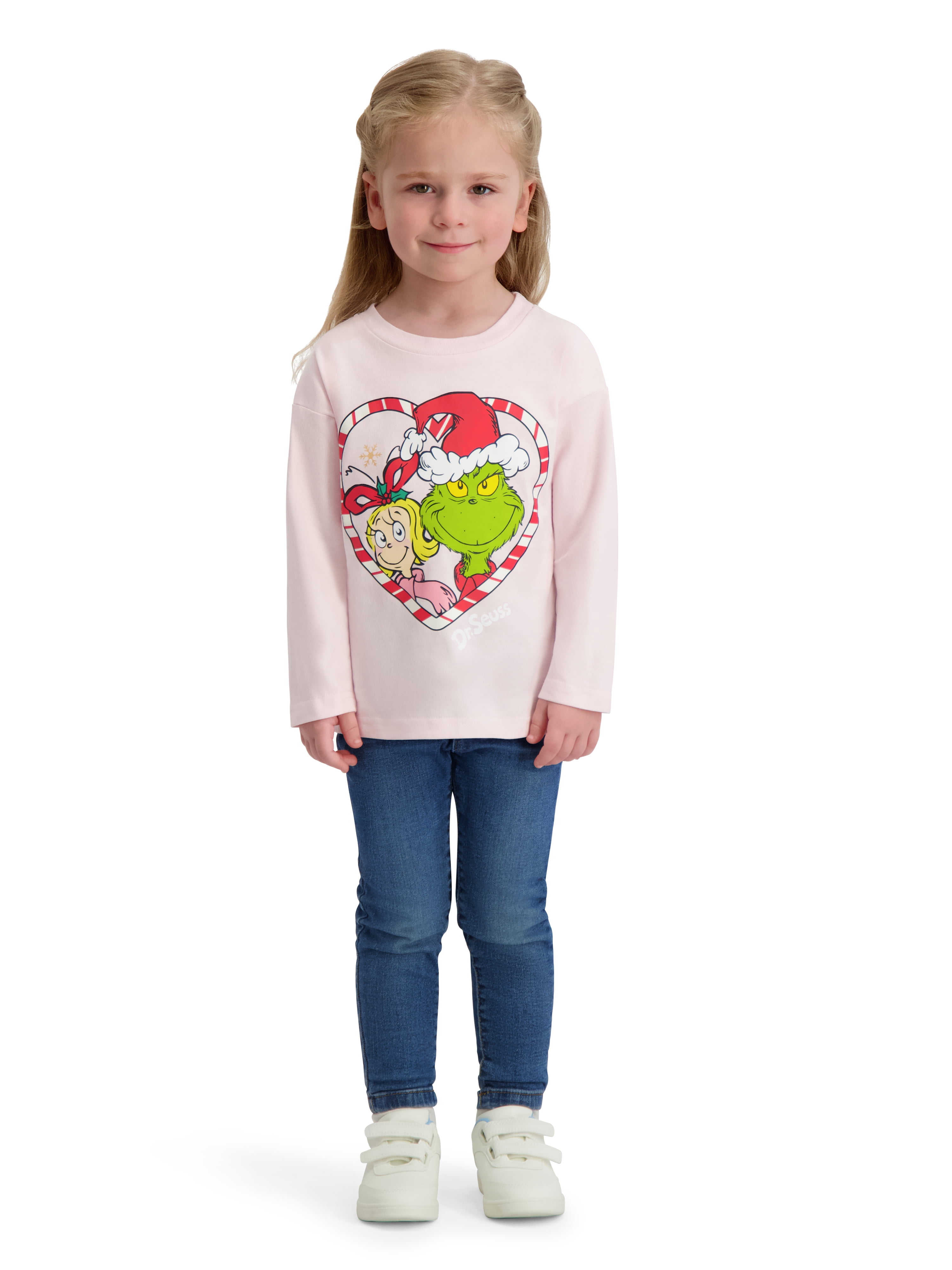 Dr. Seuss The Grinch Toddler Girl Long Sleeve Pink Tee Shirt, Sizes 12M-5T