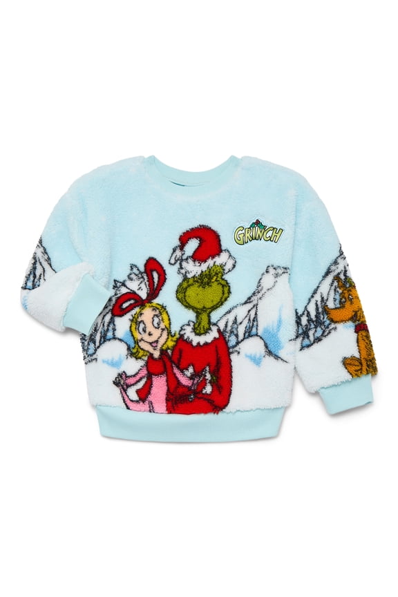 The Grinch Toddler Girls' Plush Faux Shearling Holiday Sweater, Sizes 12M-5T