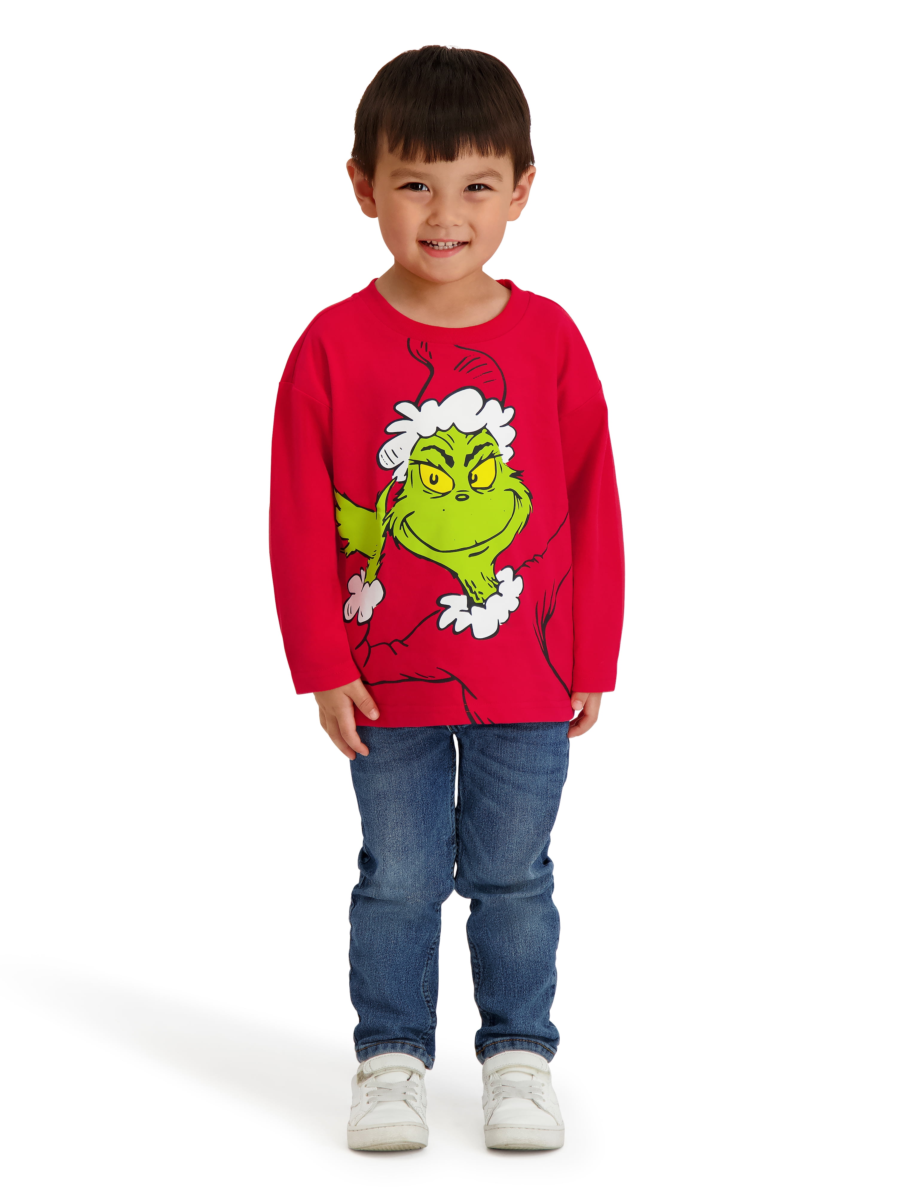 Dr. Seuss The Grinch Toddler Unisex Long Sleeve Red Tee Shirt, Sizes 12M-5T