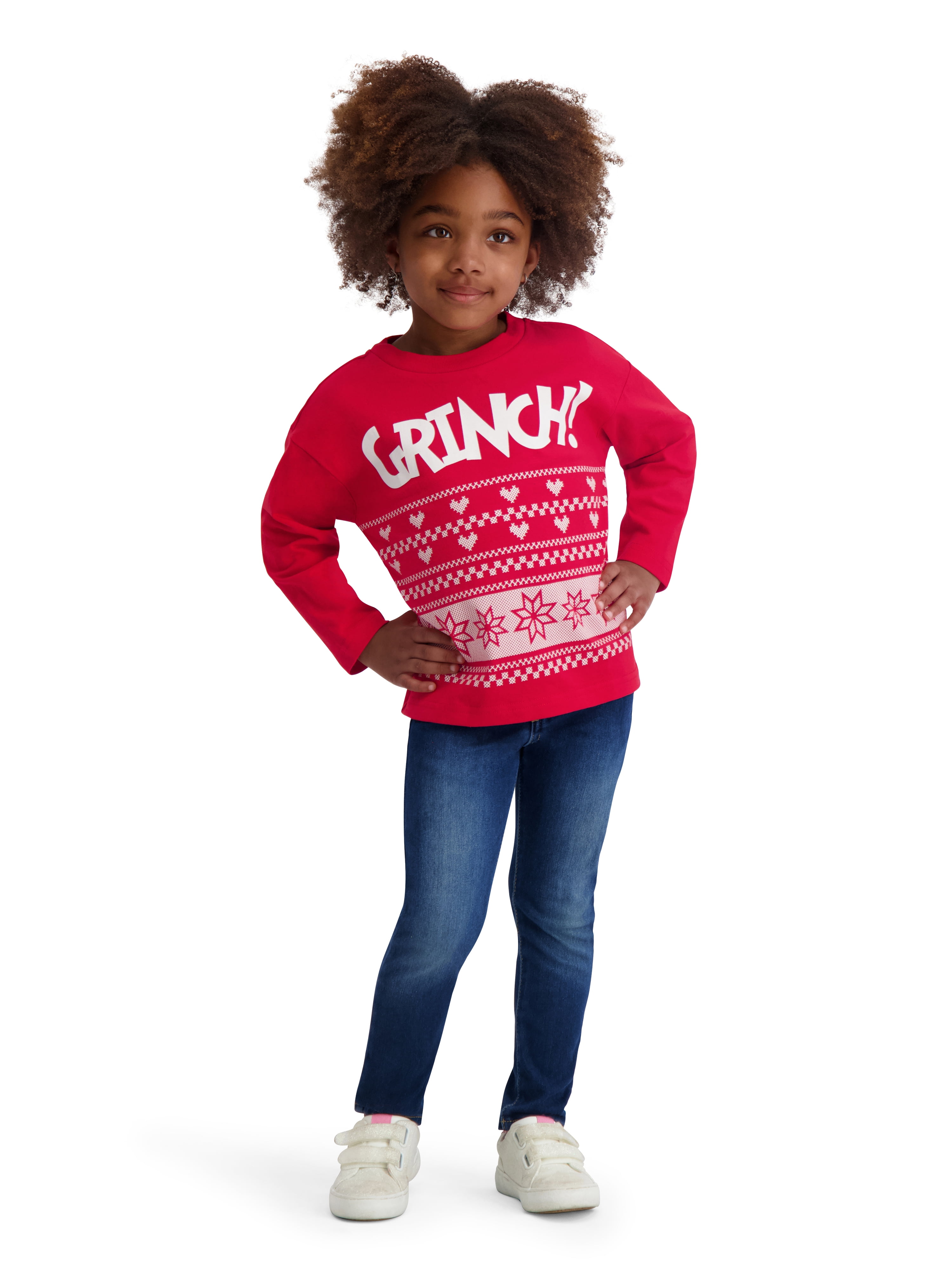 Dr. Seuss The Grinch Toddler Unisex Long Sleeve Red Tee Shirt, Sizes 12M-5T