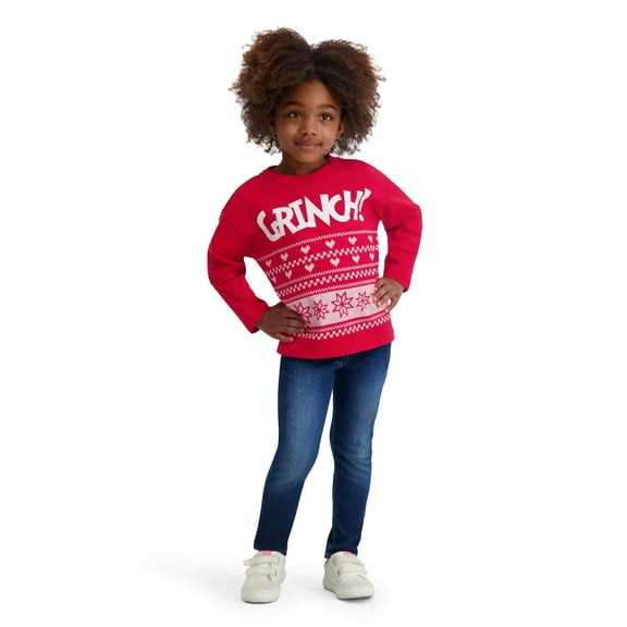 Dr. Seuss The Grinch Toddler Unisex Long Sleeve Red Tee Shirt, Sizes 12M-5T