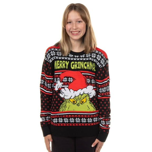Dr. Seuss The Grinch Ugly Christmas Sweater Kid's Merry Grinchmas Knit Pullover