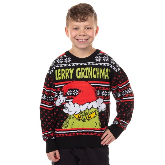 Dr. Seuss The Grinch Ugly Christmas Sweater Kid's Merry Grinchmas Knit Pullover