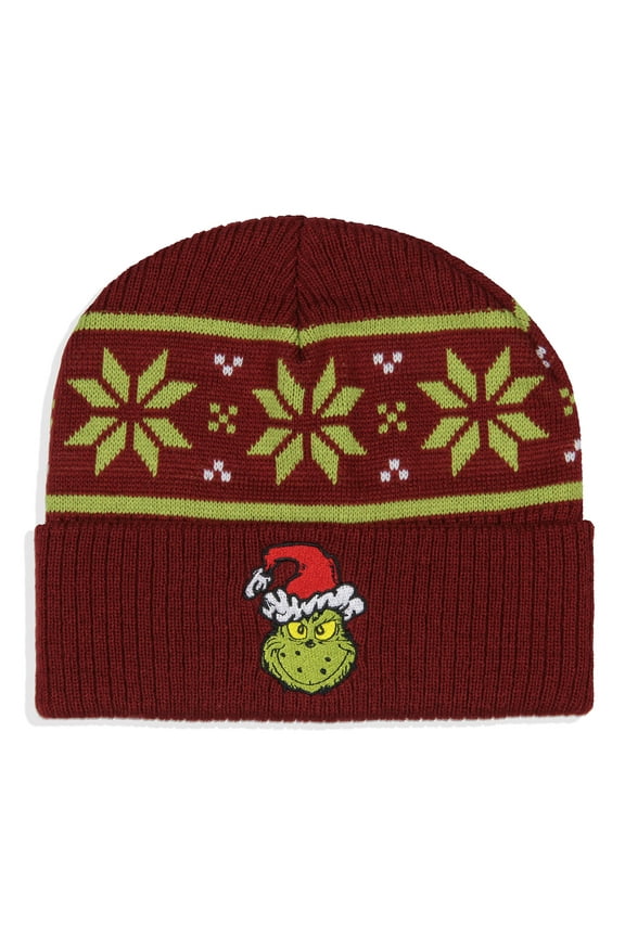 Dr. Seuss The Grinch Ugly Sweater Embroidered Grinch Adult Knit Cuff Beanie