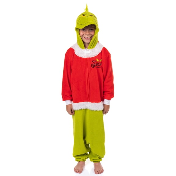 Dr. Seuss The Grinch Union Suit Big Kids Santa Claus Costume Kigurumi One Piece Hooded Pajama