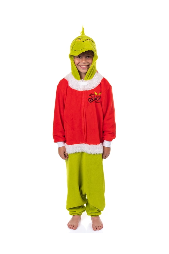 Dr. Seuss The Grinch Union Suit Big Kids Santa Claus Costume Kigurumi One Piece Hooded Pajama