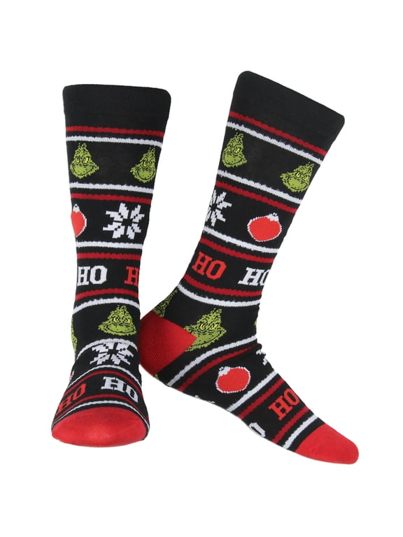Dr Seuss The Grinch Who Stole Christmas Ho Ho Ho Ugly Sweater Adult Crew Socks