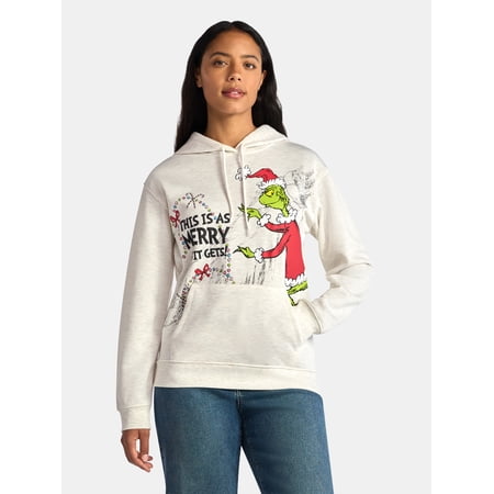 Dr Seuss The Grinch Women's Front Back Graphic Pullover Hoodie, Sizes XXS-XXL