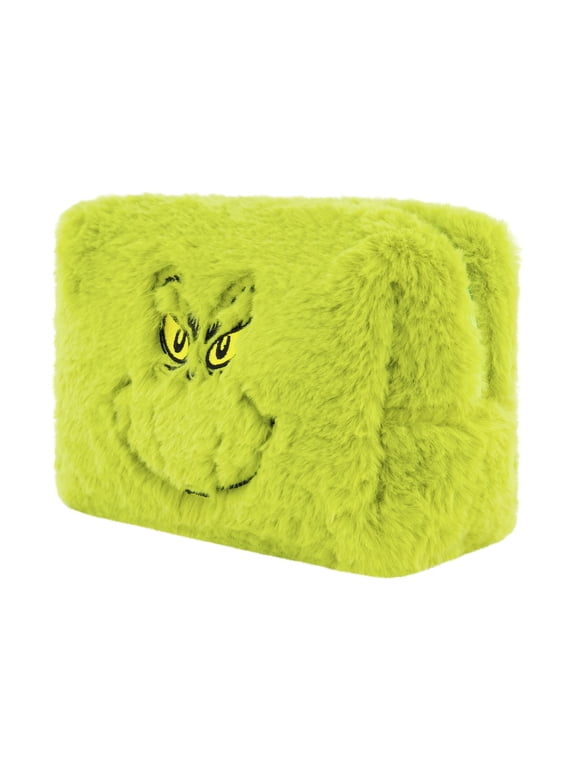 Women's Makeup Bag, Small Soft Plush Travel Cosmetic Zipper Pouch Organizer, Green