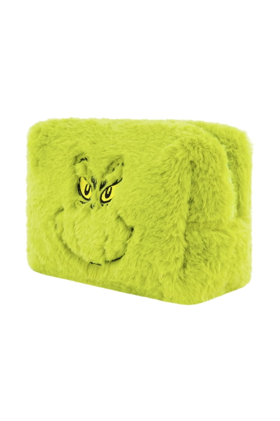 Dr. Seuss The Grinch Women's Makeup Bag, Small Soft Plush Travel Cosmetic Zipper Pouch Organizer, Green