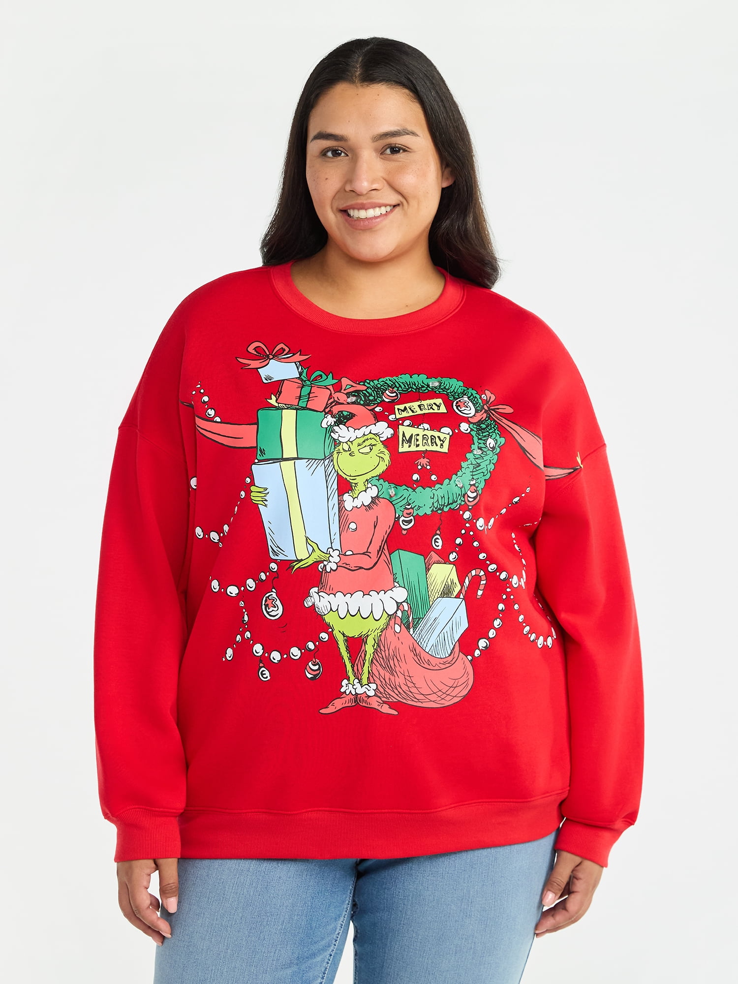 Dr. Seuss The Grinch Women's Plus Light-Up Graphic Fleece Sweatshirt, Sizes 1X-4X