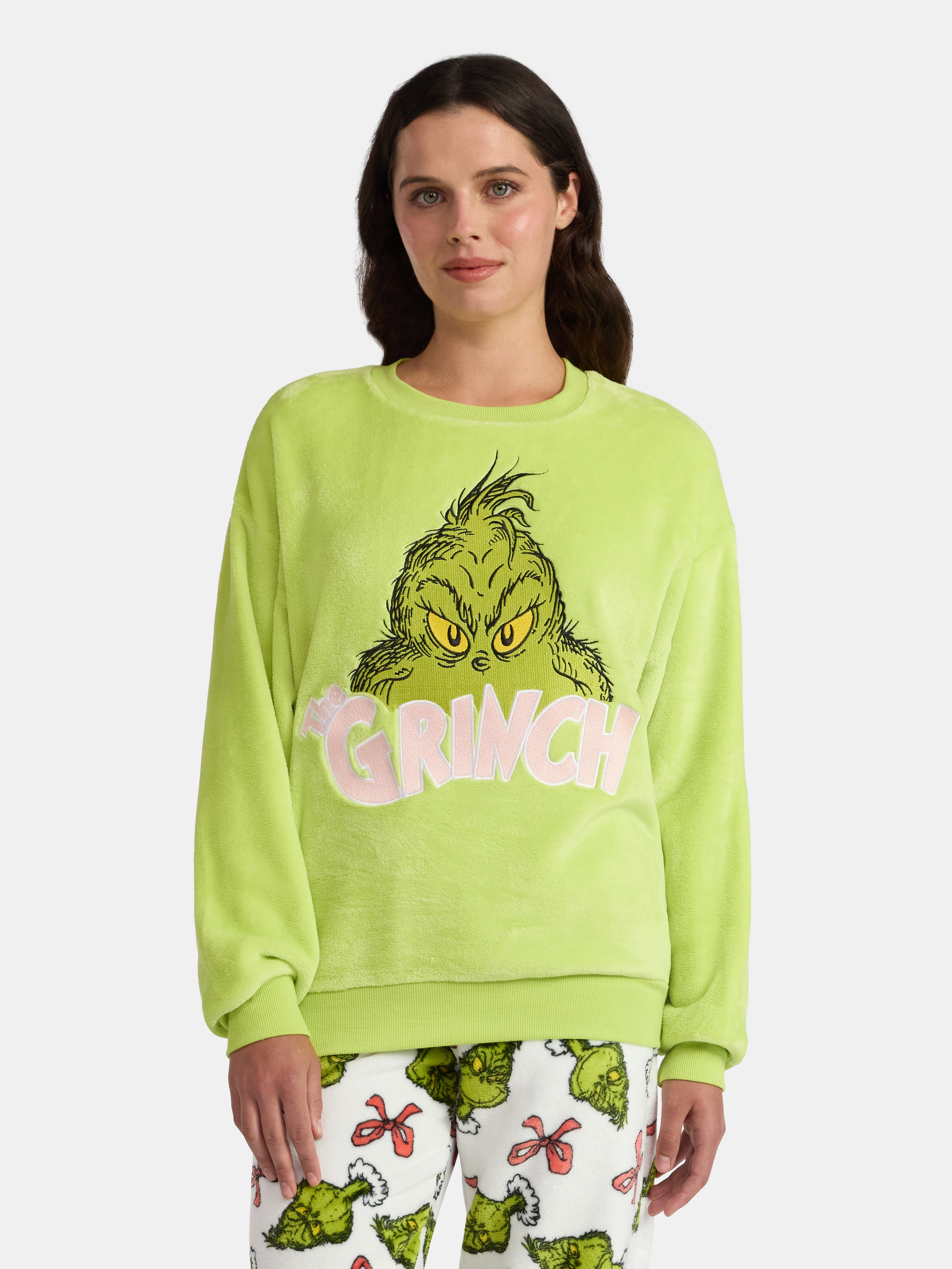 Dr. Seuss The Grinch Women's Plush Graphic Sweatshirt with Long