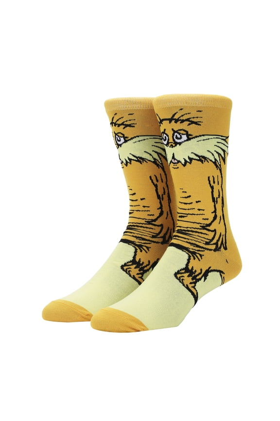 Dr. Seuss The Lorax Mens Orange Animigos Crew Socks