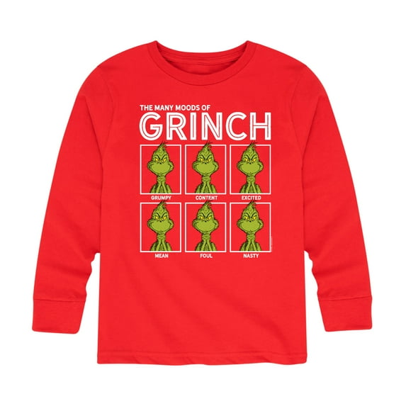 Dr. Seuss - The Many Moods Of Grinch - Toddler And Youth Long Sleeve Graphic T-Shirt