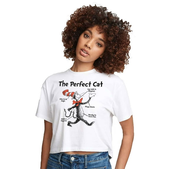 Dr. Seuss - Cat in the Hat The Perfect Cat - Juniors Cropped Cotton Blend T-Shirt