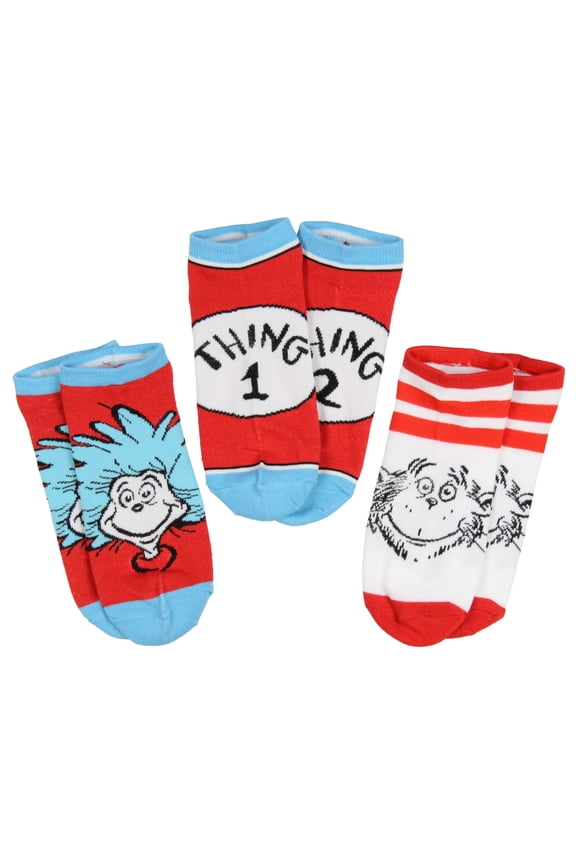 Dr. Seuss Thing 1 And Thing 2 Adult Combo 3 Pack Ankle Socks