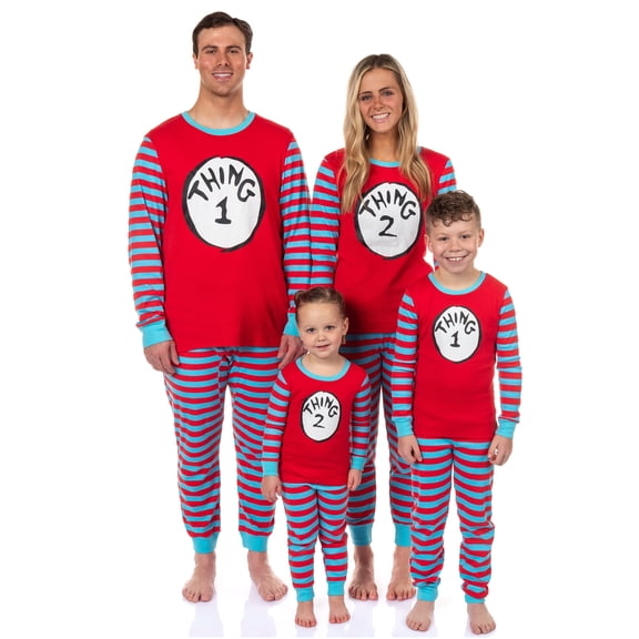 Dr. Seuss Thing 1 and Thing 2 Character Emblem Matching Family 2-Piece Tight Fit Pajama Set