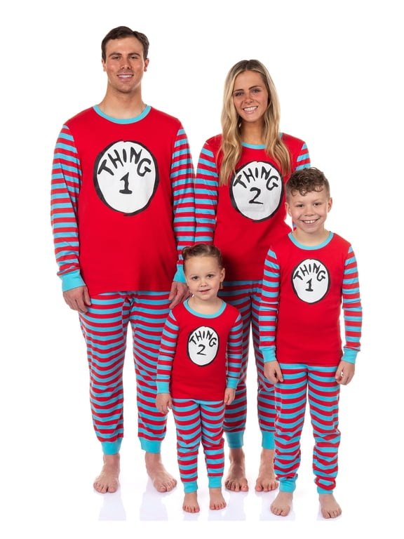 Dr. Seuss Thing 1 and Thing 2 Character Emblem Matching Family 2-Piece Tight Fit Pajama Set
