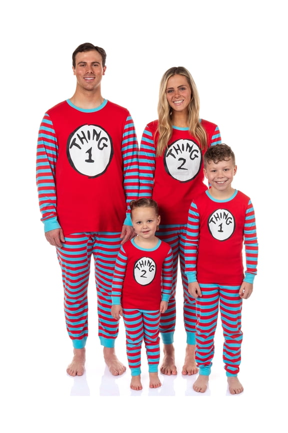 Dr. Seuss Thing 1 and Thing 2 Character Emblem Matching Family 2-Piece Tight Fit Pajama Set