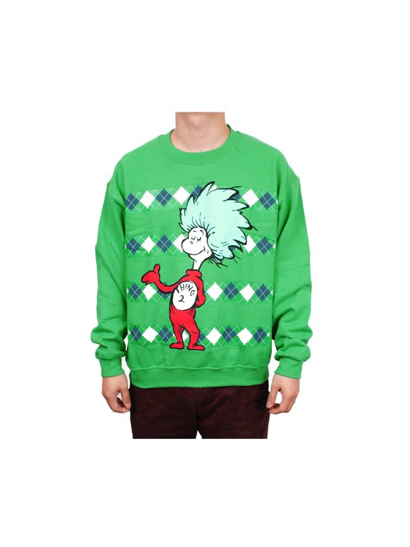 Dr. Seuss Thing 1 or Thing 2 Mens Pullover, Green (2XL, Thing 2)