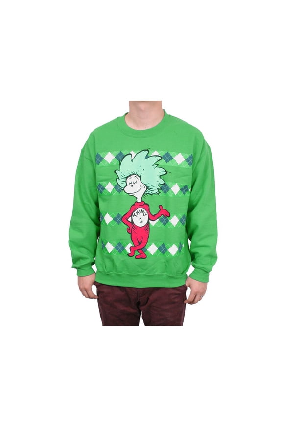 Dr. Seuss Thing 1 or Thing 2 Mens Pullover, Green (M, Thing 1)