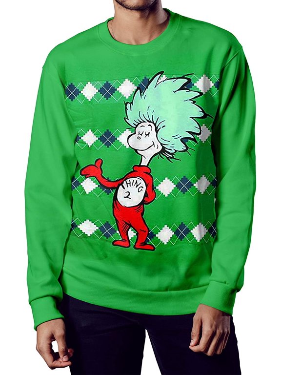 Dr. Seuss Thing 1 or Thing 2 Mens Pullover, Green (M, Thing 2)