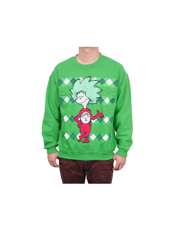 Dr. Seuss Thing 1 or Thing 2 Mens Pullover, Green (XL, Thing 1)