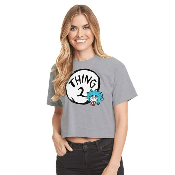 Dr. Seuss - Thing Two - Juniors Cropped Cotton Blend T-Shirt