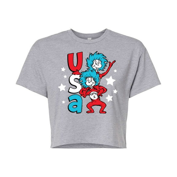 Dr. Seuss - USA Things - Juniors Cropped Cotton Blend T-Shirt