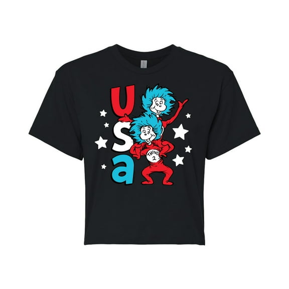 Dr. Seuss - USA Things - Juniors Cropped Cotton Blend T-Shirt