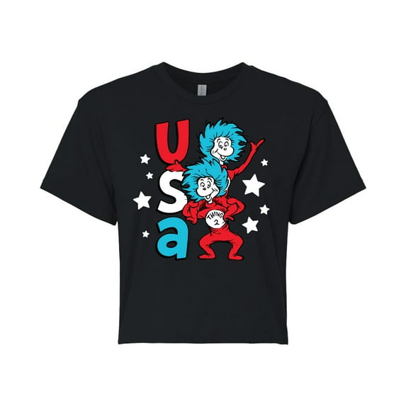 Dr. Seuss - USA Things - Juniors Cropped Cotton Blend T-Shirt