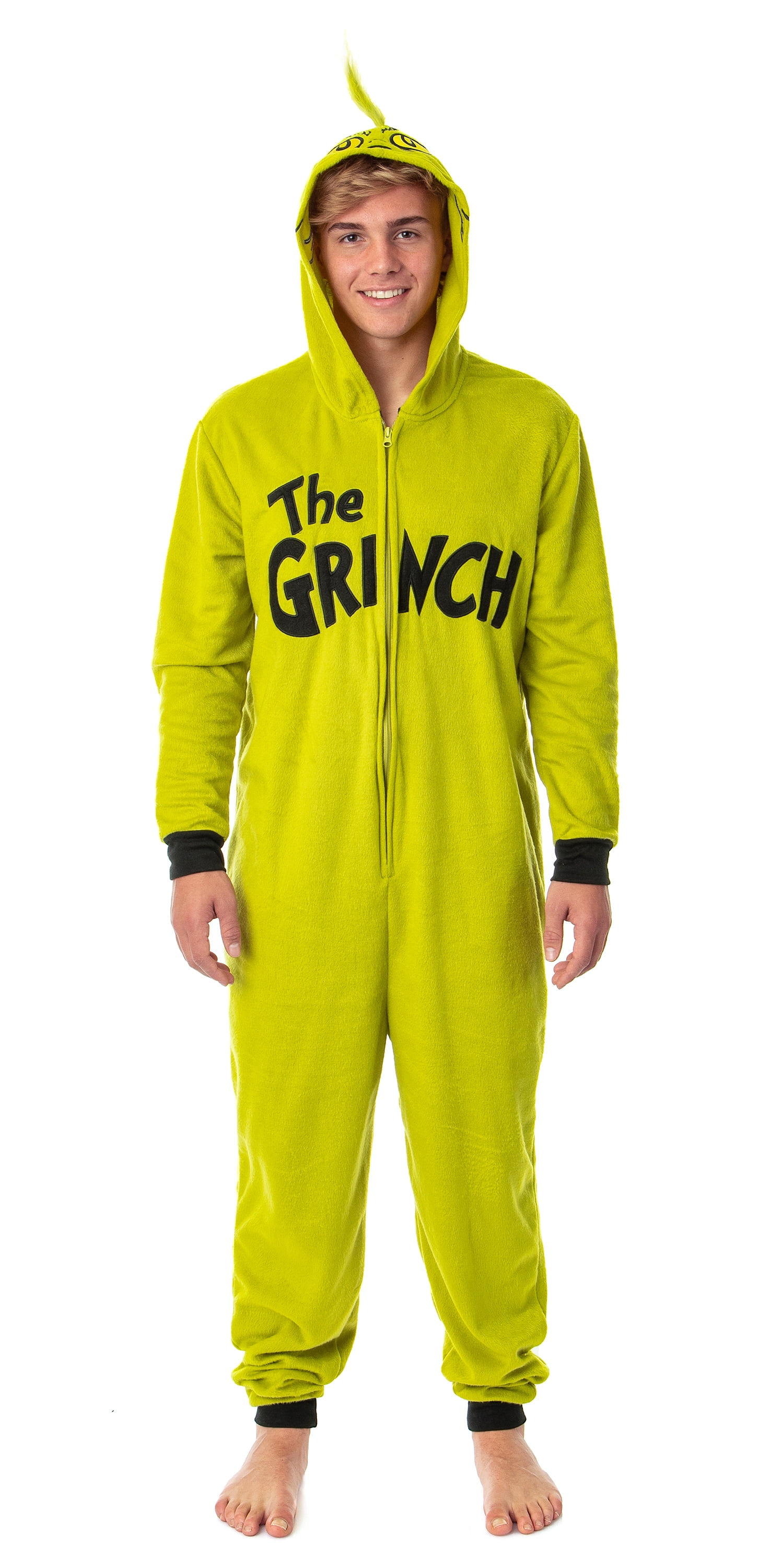 Dr. Seuss Unisex Adult The Grinch Hooded Costume Cosplay Union Suit Pajamas (Large)
