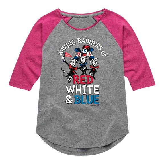 Dr. Seuss - Waving Banner of Red, White and Blue - Toddler And Youth Girls Raglan Graphic T-Shirt