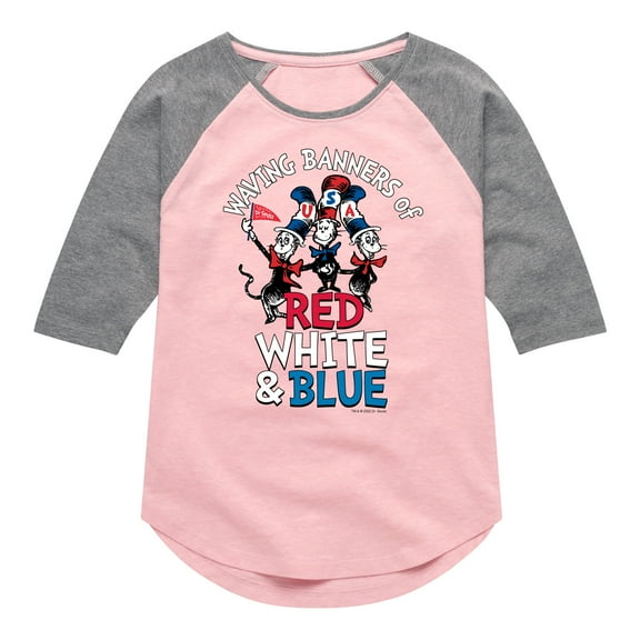 Dr. Seuss - Waving Banner of Red, White and Blue - Toddler And Youth Girls Raglan Graphic T-Shirt