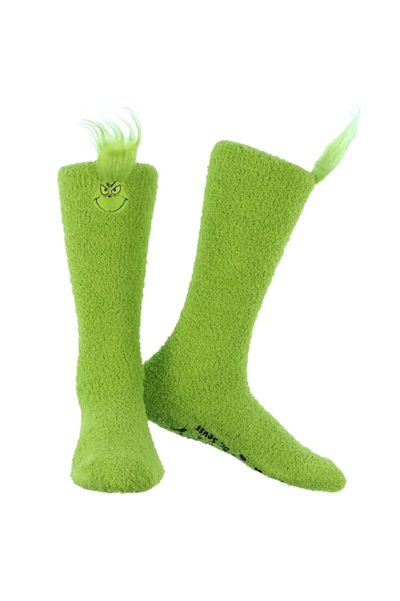 Dr. Seuss Women's The Grinch Always Naughty Cozy Fuzzy Anti-Slip Grip Knee-High Slipper Socks 1 Pair (OSFM)