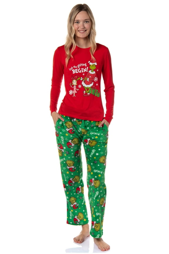 Dr. Seuss Women's The Grinch Let The Gifting Begin Junior's Lounge Pajama Sleep Set